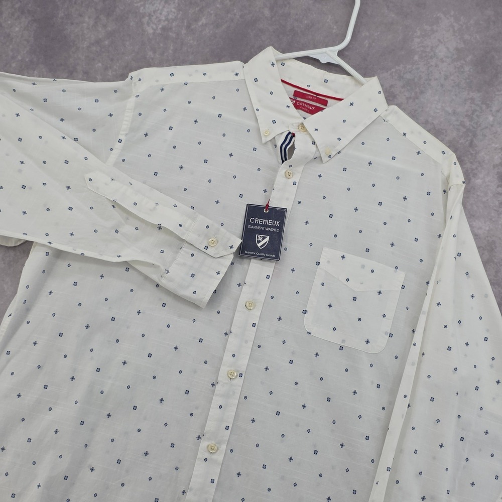 Cremieux Classics Mens XL Slim Fit Button Down Shirt White Blue Geometric Print
